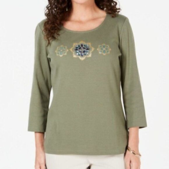 Karen Scott Rhinestone-Embellished Top Sz SP - Picture 5 of 11